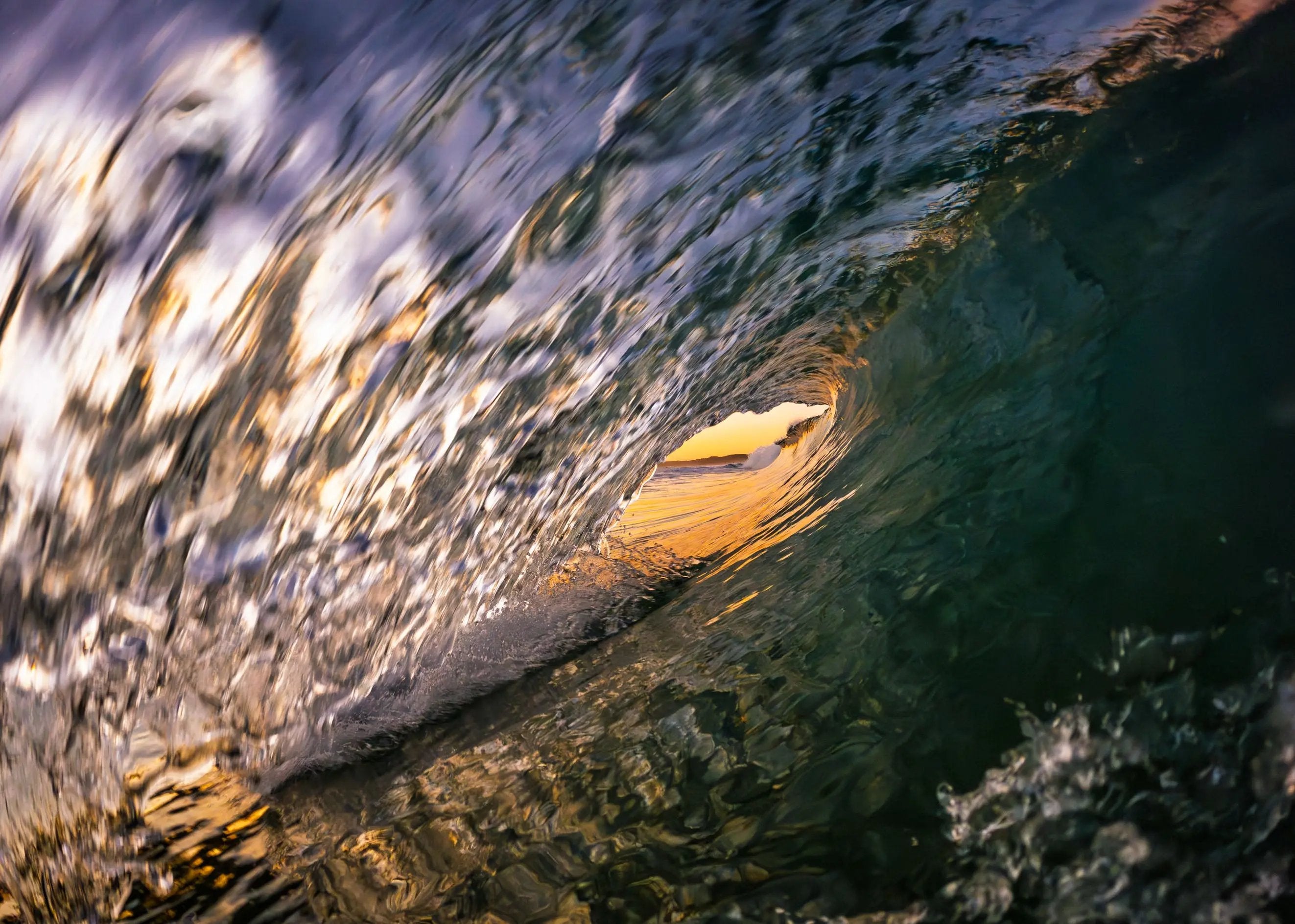 Close-up shot from inside a wave