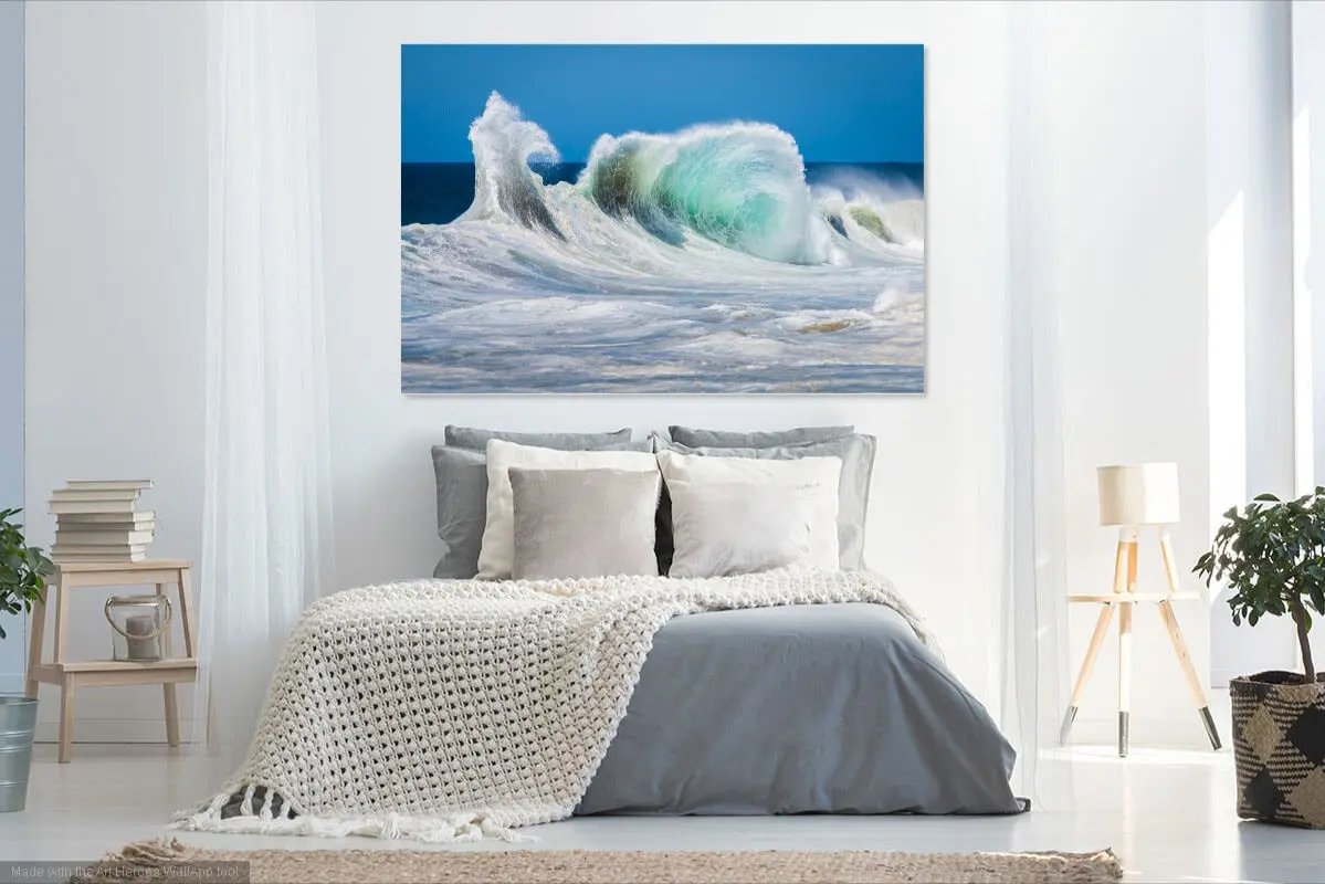Huge Wave Backwash Wall print i a luxury bedroom setting