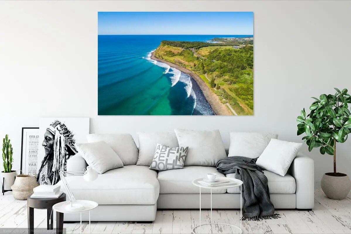 Lennox Point drone photo in a black and white lounge setting