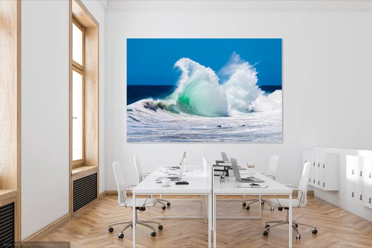 Rocky Point Flare wall art set in a styled white office space