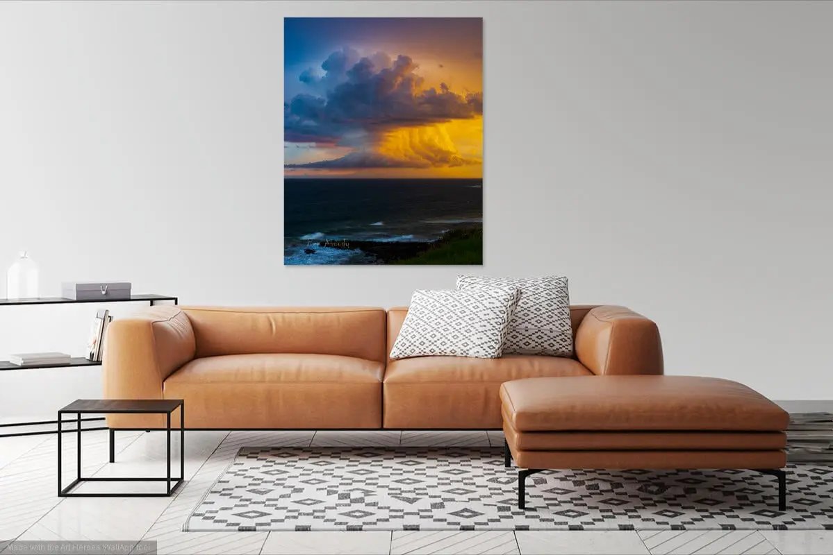 Supercell wall art in styled living room