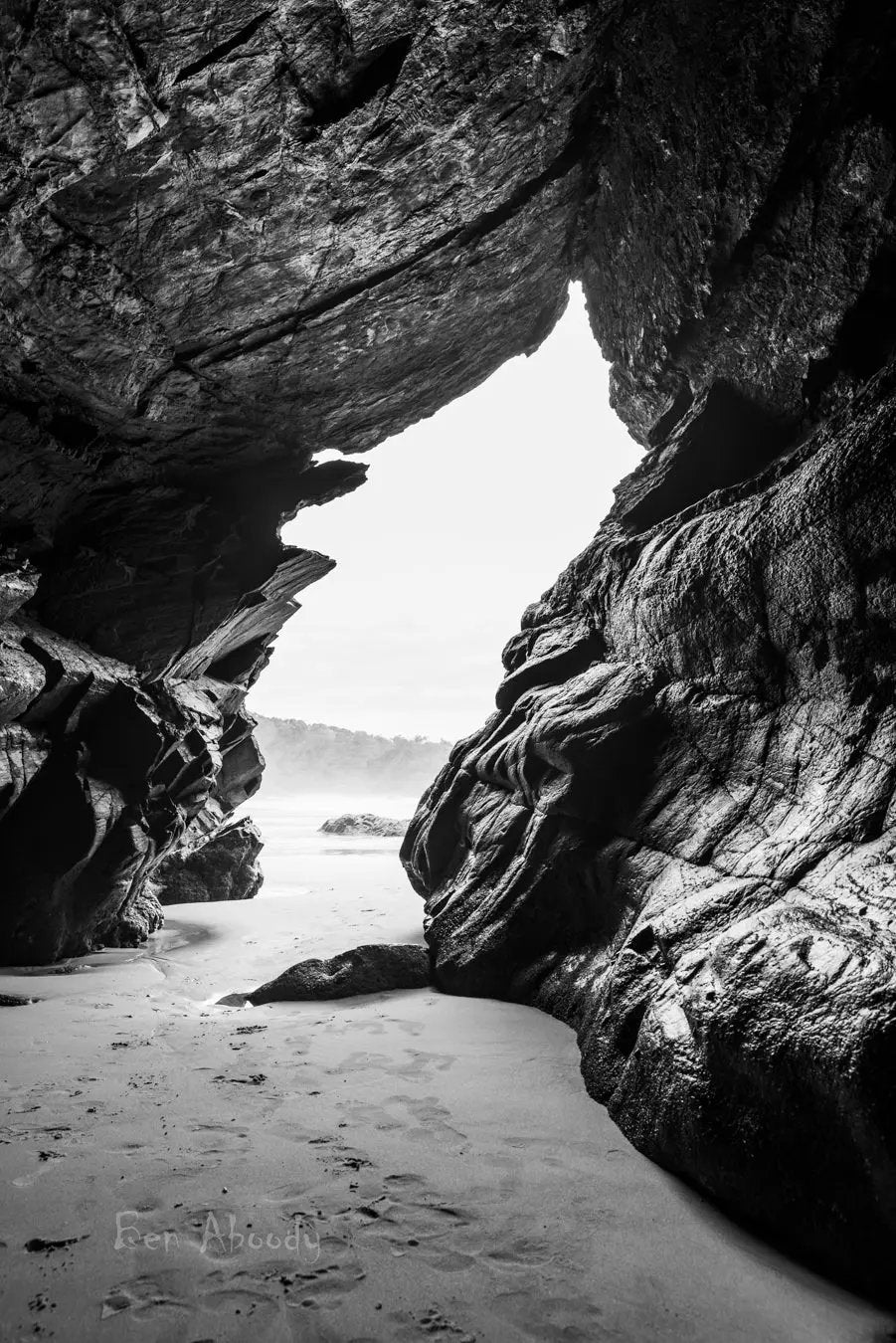 Whites Beach Cave Black and White print